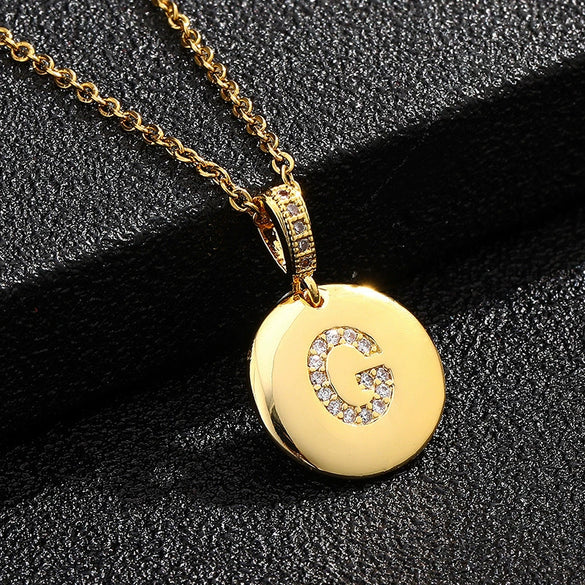 Necklace Copper Inlaid Zircon Letter Geometric Oshaped Titanium Steel Chain Unisex Stylish