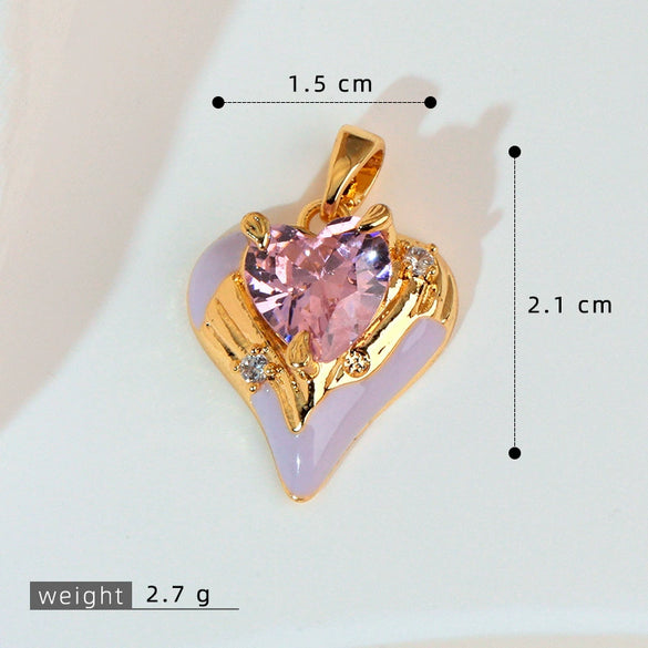 Necklace Copper Inlaid Zircon Pink Love Heart Shape Pendant With Melon Buckle Electroplating