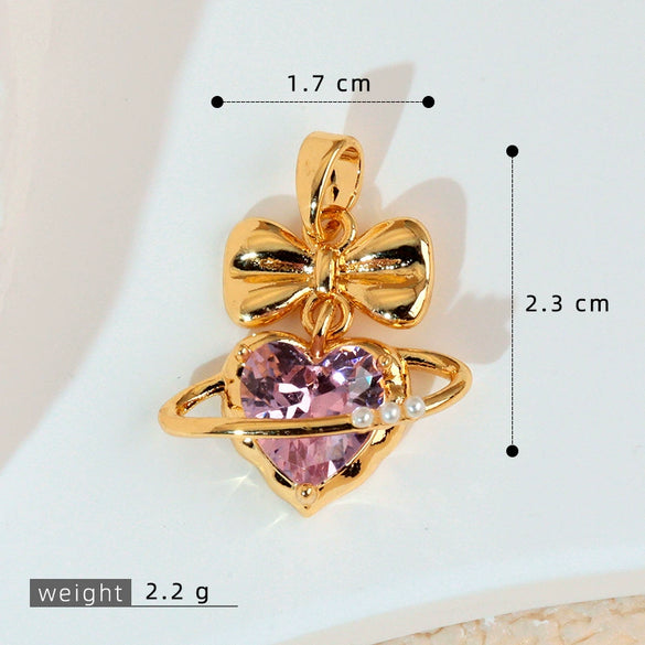 Necklace Copper Inlaid Zircon Pink Love Heart Shape Pendant With Melon Buckle Electroplating