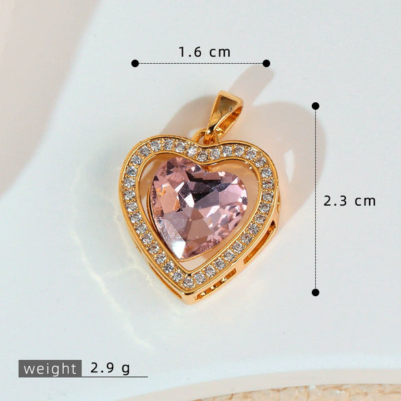 Necklace Copper Inlaid Zircon Pink Love Heart Shape Pendant With Melon Buckle Electroplating