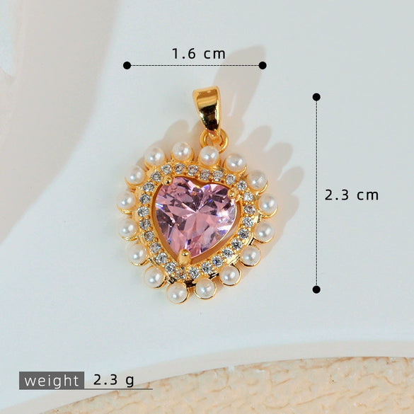 Necklace Copper Inlaid Zircon Pink Love Heart Shape Pendant With Melon Buckle Electroplating