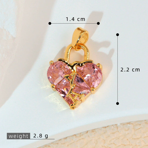 Necklace Copper Inlaid Zircon Pink Love Heart Shape Pendant With Melon Buckle Electroplating