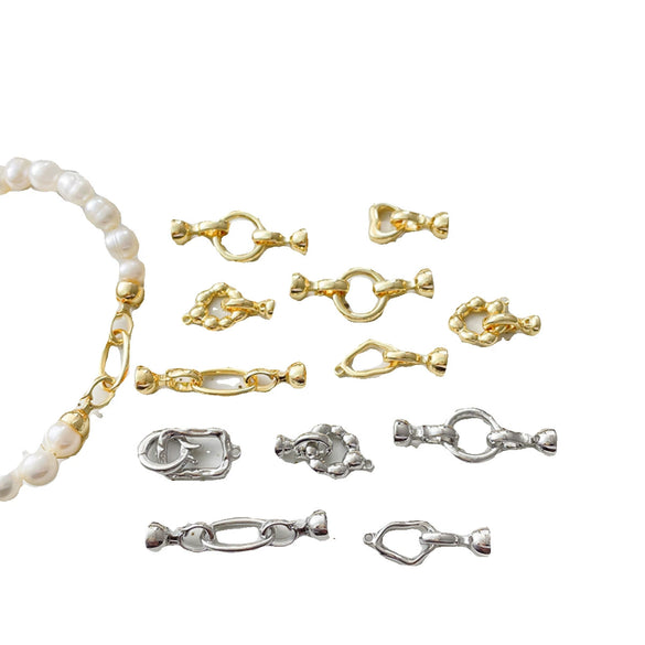 Necklace Copper 14K Gold Plated Irregular Pearl Buckle Line Pattern