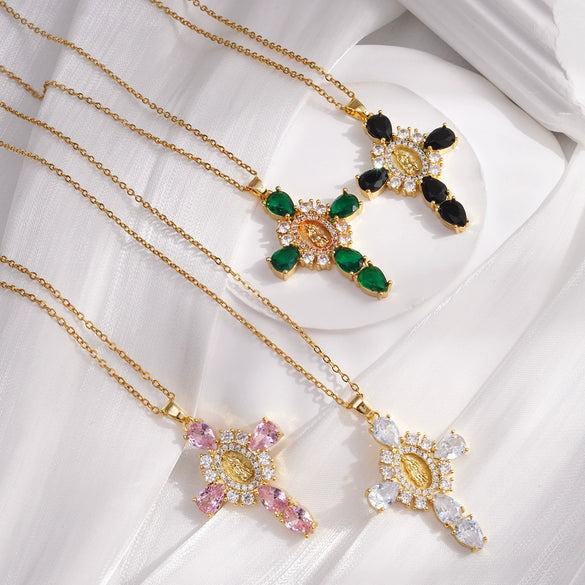 Necklace Copper Microinlaid Zircon Electroplating Ochain Women's Light Luxury Cross