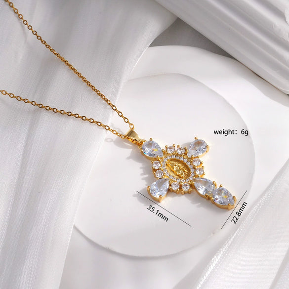 Necklace Copper Microinlaid Zircon Electroplating Ochain Women's Light Luxury Cross