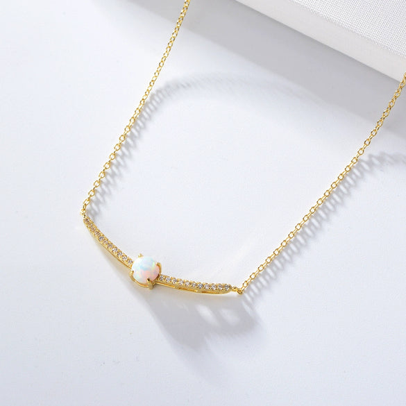 Necklace Copper Microinlaid Zircon Opal Geometric Style For Women