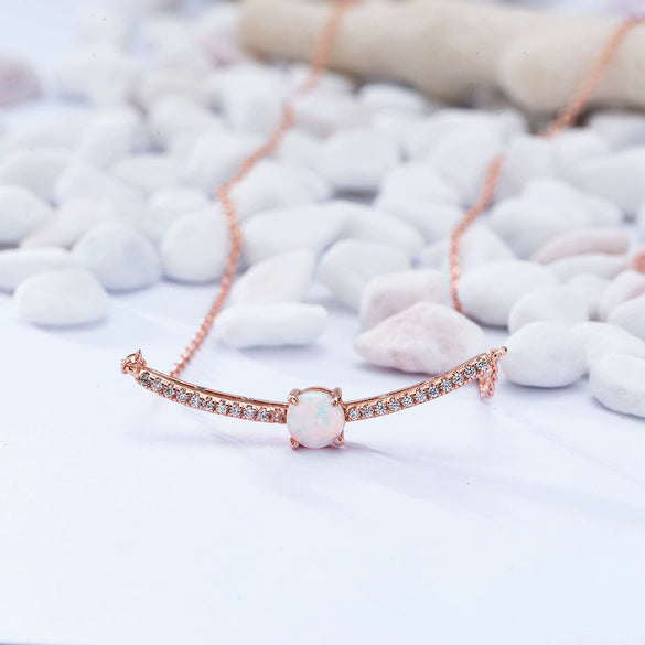 Necklace Copper Microinlaid Zircon Opal Geometric Style For Women