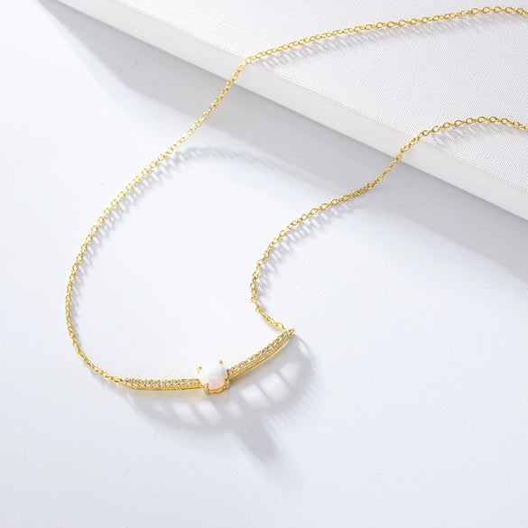 Necklace Copper Microinlaid Zircon Opal Geometric Style For Women