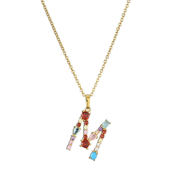 Necklace Copper Mixed Gem Inlaid English Letter Ochain Color Retention Electroplating Unisex