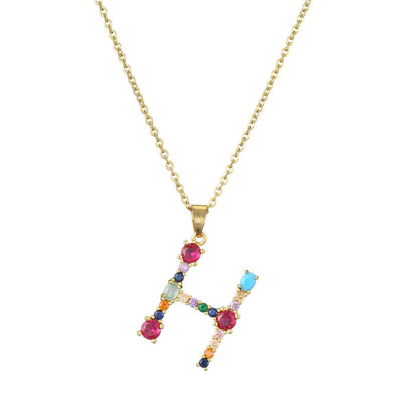 Necklace Copper Mixed Gem Inlaid English Letter Ochain Color Retention Electroplating Unisex