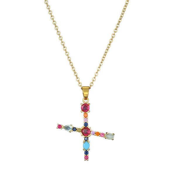 Necklace Copper Mixed Gem Inlaid English Letter Ochain Color Retention Electroplating Unisex