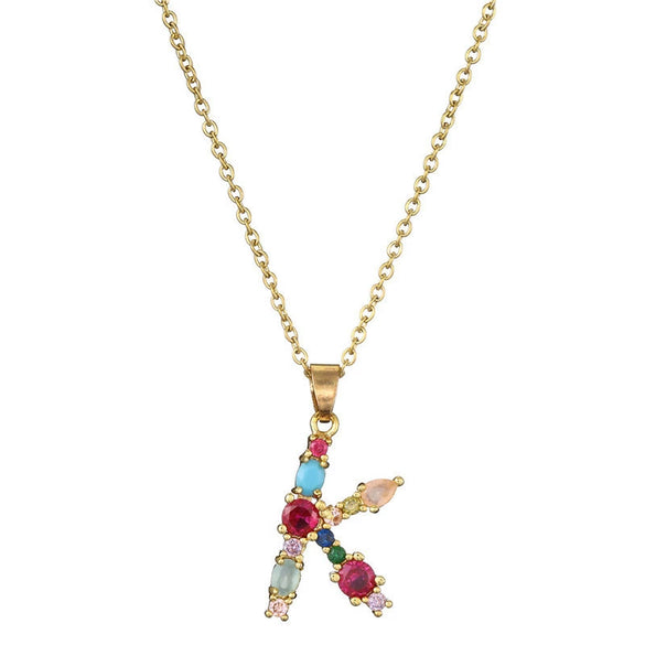 Necklace Copper Mixed Gem Inlaid English Letter Ochain Color Retention Electroplating Unisex