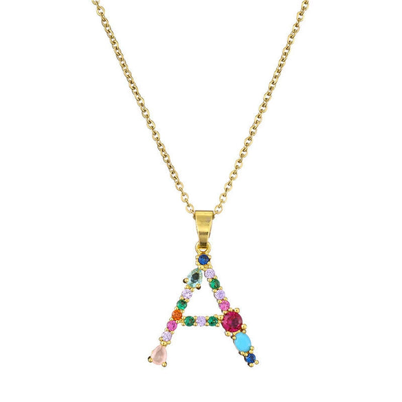 Necklace Copper Mixed Gem Inlaid English Letter Ochain Color Retention Electroplating Unisex