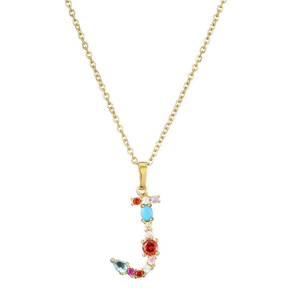 Necklace Copper Mixed Gem Inlaid English Letter Ochain Color Retention Electroplating Unisex
