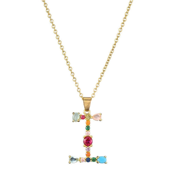 Necklace Copper Mixed Gem Inlaid English Letter Ochain Color Retention Electroplating Unisex