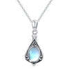 Necklace Copper Mixed Gem Inlaid Geometric Pattern Antique Silver Pendant Ochain For Women