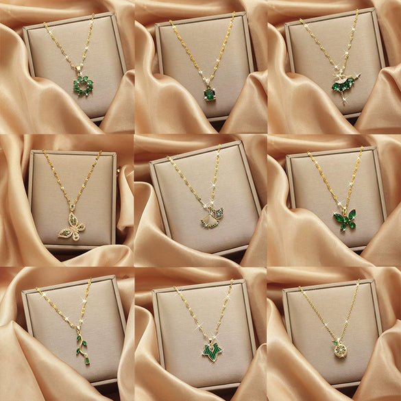 Necklace Copper Mixed Gem Inlay Constellation Doll Crown Heart Fruit Flowers Bow Insects Cartoon Characters Leaves Wave Rhombus Ushape Star Electroplated For Women