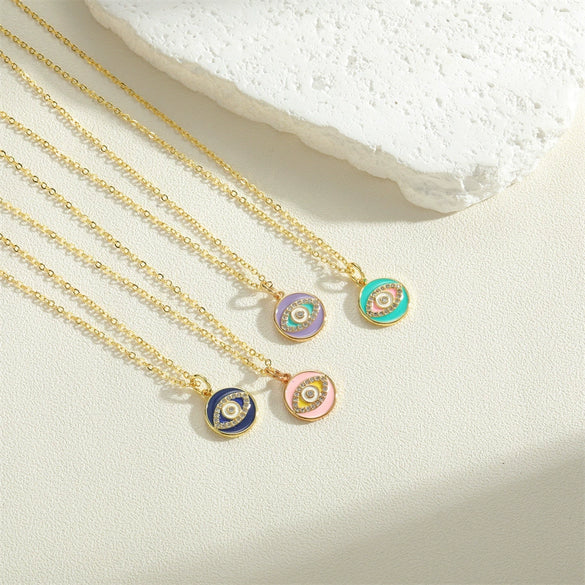 Necklace Copper Mixed Gem Inlay Devil's Eye Pendant Ochain Electroplating Artistic Retro Design For Women