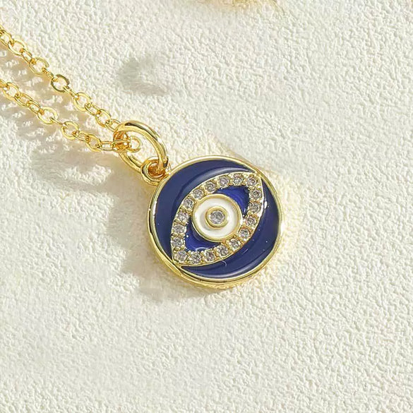 Necklace Copper Mixed Gem Inlay Devil's Eye Pendant Ochain Electroplating Artistic Retro Design For Women