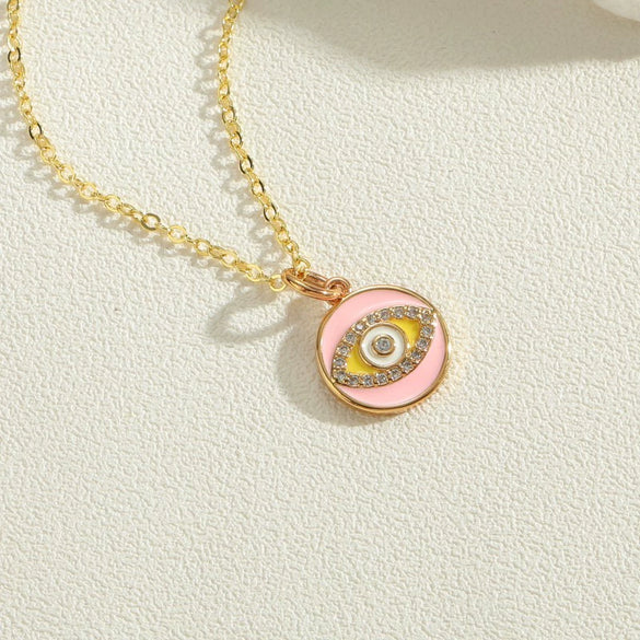 Necklace Copper Mixed Gem Inlay Devil's Eye Pendant Ochain Electroplating Artistic Retro Design For Women