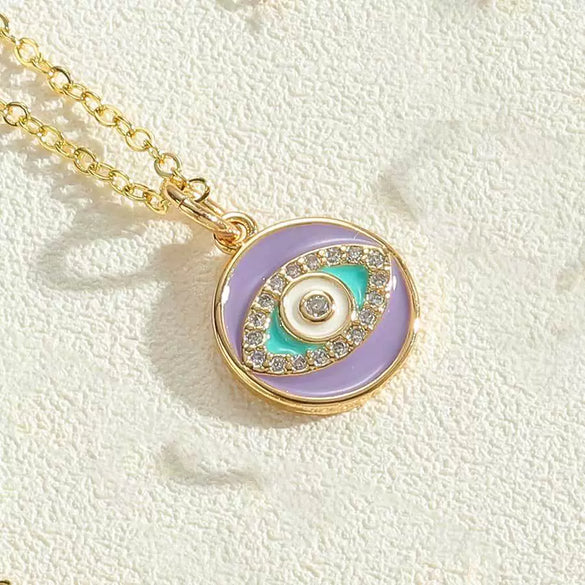 Necklace Copper Mixed Gem Inlay Devil's Eye Pendant Ochain Electroplating Artistic Retro Design For Women