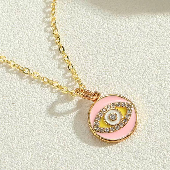 Necklace Copper Mixed Gem Inlay Devil's Eye Pendant Ochain Electroplating Artistic Retro Design For Women