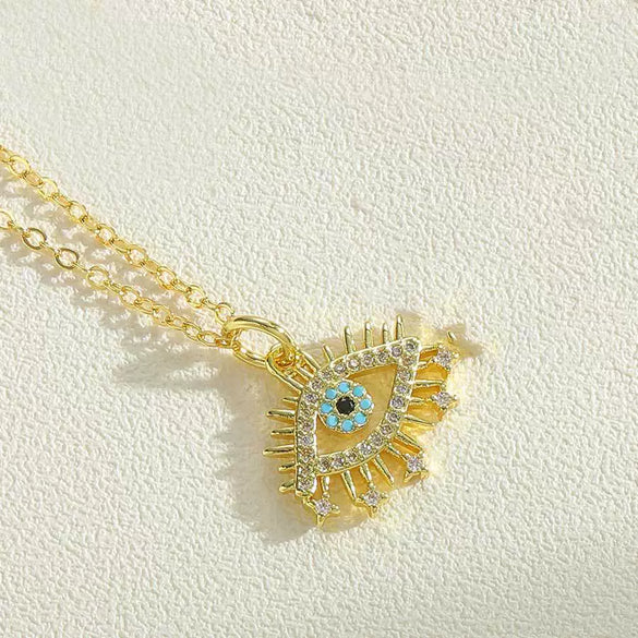 Necklace Copper Mixed Gem Inlay Devil's Eye Pendant Ochain Electroplating Artistic Retro Design For Women