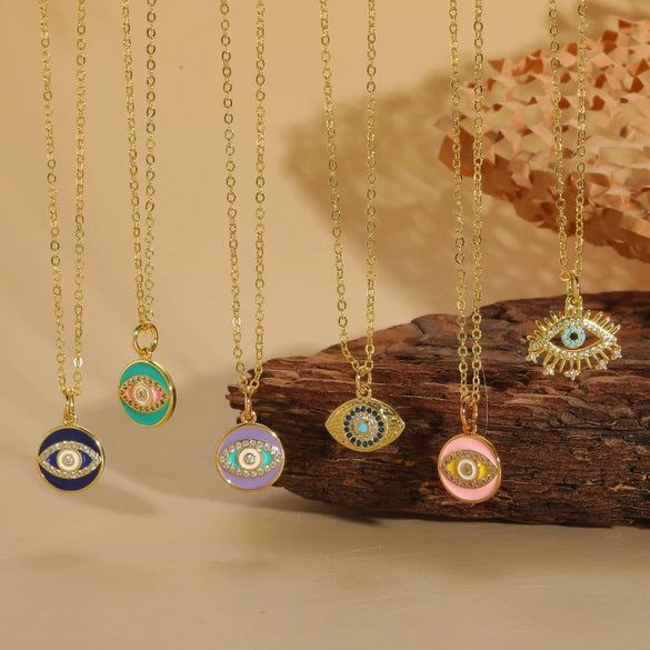 Necklace Copper Mixed Gem Inlay Devil's Eye Pendant Ochain Electroplating Artistic Retro Design For Women