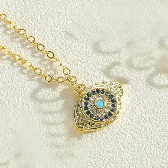 Necklace Copper Mixed Gem Inlay Devil's Eye Pendant Ochain Electroplating Artistic Retro Design For Women