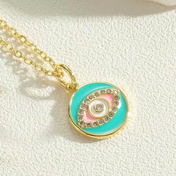 Necklace Copper Mixed Gem Inlay Devil's Eye Pendant Ochain Electroplating Artistic Retro Design For Women