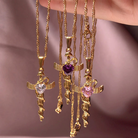 Necklace Copper Mixed Gem Inlay Diamond Heart Shape Cute Style