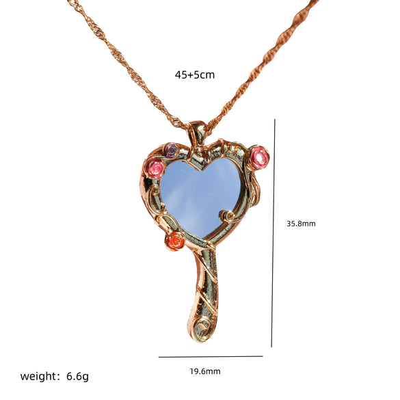 Necklace Copper Mixed Gem Inlay Diamond Heart Shape Cute Style