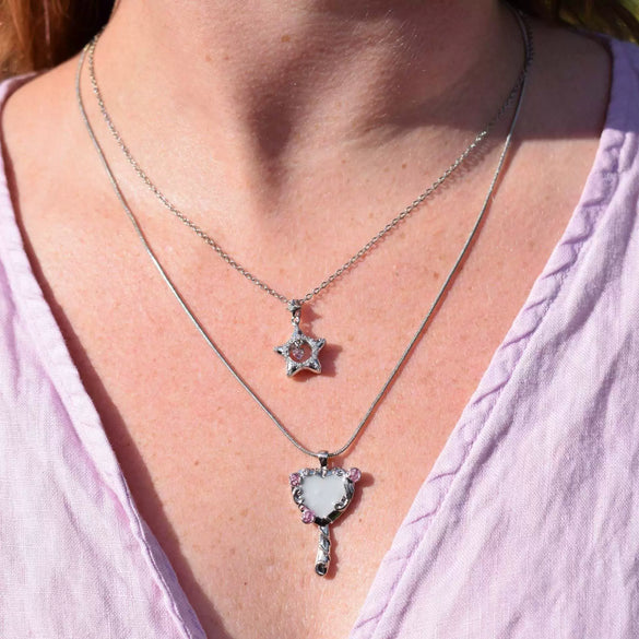 Necklace Copper Mixed Gem Inlay Diamond Heart Shape Cute Style