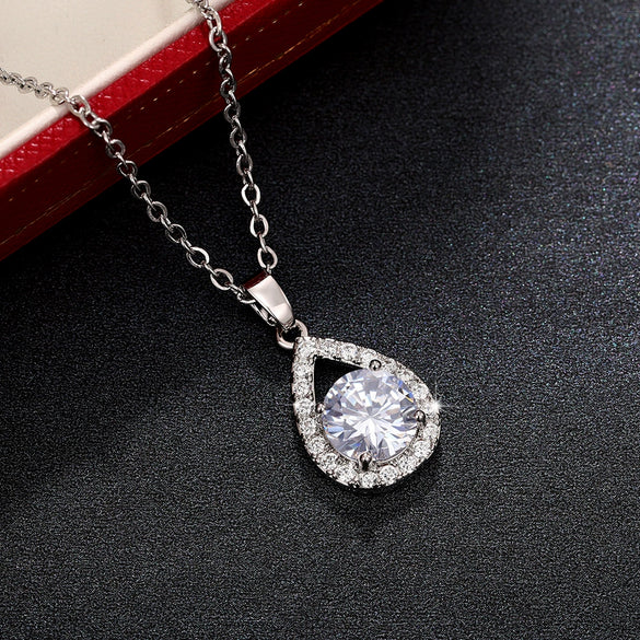 Necklace Copper Mixed Gem Inlay Drop Shape Zircon Simple Style