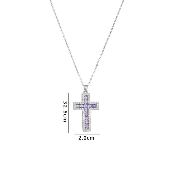 Necklace Copper Mixed Gem Inlay Geometric Cross Electroplating