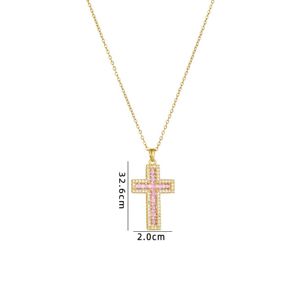 Necklace Copper Mixed Gem Inlay Geometric Cross Electroplating