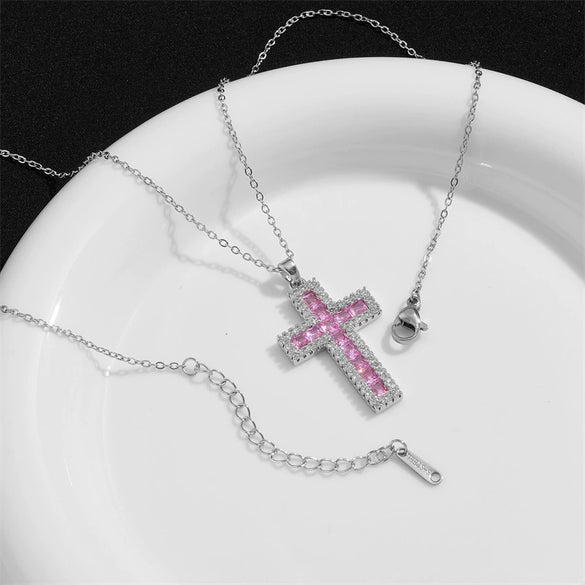 Necklace Copper Mixed Gem Inlay Geometric Cross Electroplating