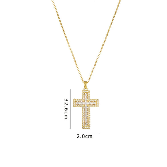 Necklace Copper Mixed Gem Inlay Geometric Cross Electroplating