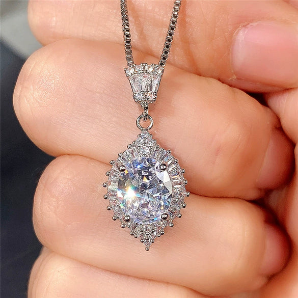 Necklace Copper Mixed Gem Inlay Geometric Retro Elegant Emerald Zircon Box Chain