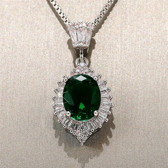 Necklace Copper Mixed Gem Inlay Geometric Retro Elegant Emerald Zircon Box Chain
