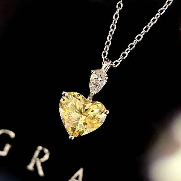 Necklace Copper Mixed Gem Inlay Zircon Heart Shape Cold Style Light Luxury Niche