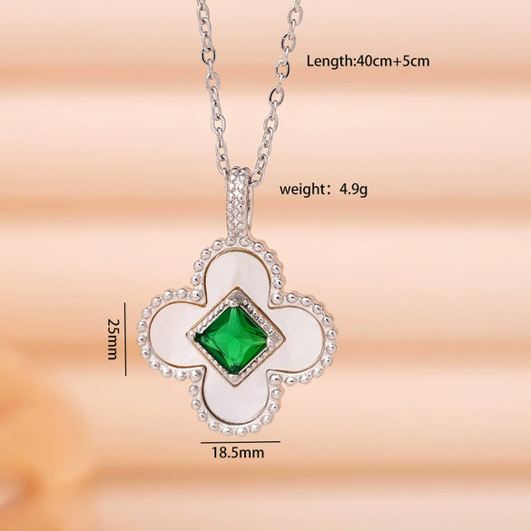 Necklace Copper Mixed Gemstone Inlay Geometric Four Leaf Clover Electroplating For Women