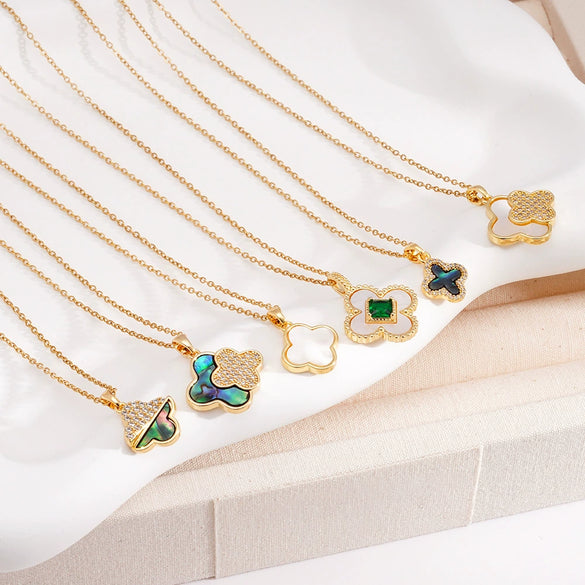Necklace Copper Mixed Gemstone Inlay Geometric Four Leaf Clover Electroplating For Women
