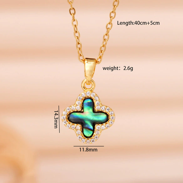 Necklace Copper Mixed Gemstone Inlay Geometric Four Leaf Clover Electroplating For Women