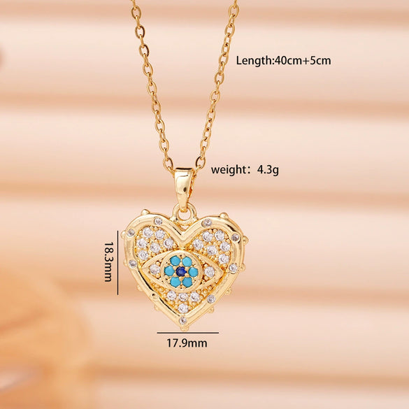 Necklace Copper Mixed Gemstone Inlay Heart Shape Electroplating Light Luxury Style For Women