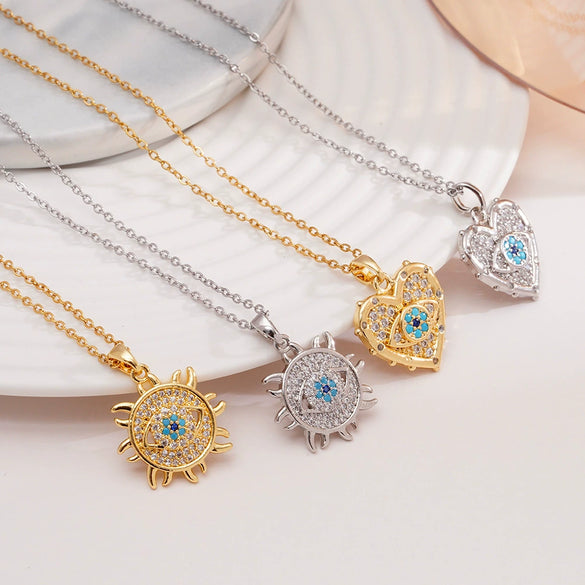 Necklace Copper Mixed Gemstone Inlay Heart Shape Electroplating Light Luxury Style For Women