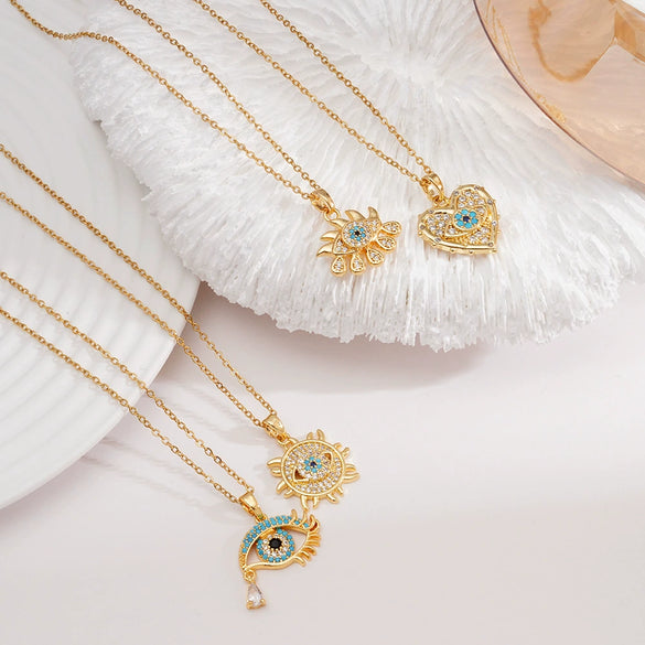 Necklace Copper Mixed Gemstone Inlay Heart Shape Electroplating Light Luxury Style For Women