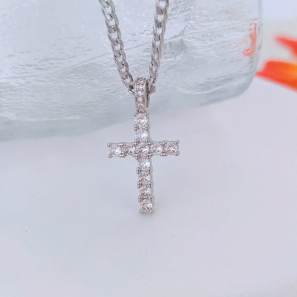 Necklace Copper Mixed Gemstone Inlay Hiphop Style Twist Chain Cross Pendant