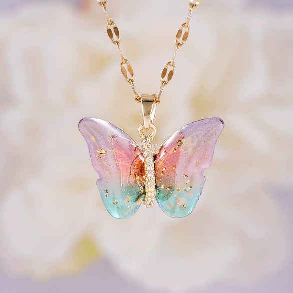 Necklace Copper Mixed Gemstone Setting Electroplating Animal Insect Butterfly Jewelry For Women
