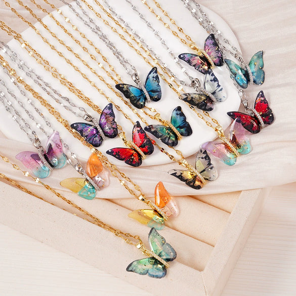 Necklace Copper Mixed Gemstone Setting Electroplating Animal Insect Butterfly Jewelry For Women